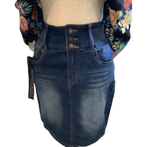 Angel Kiss Los Angels Blue Denim Jean High Rise Stretch Skirt Brand New